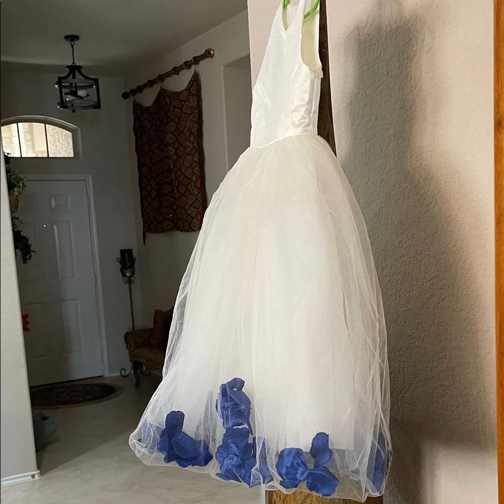 💙 Satin Tulle Easter/Special occasion dress w blue flowers Flowy Cuteness SZ 4